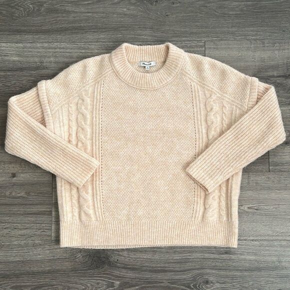 MADEWELL Cable Knit Havener Sweater XS Heather Beige Alpaca Wool Neutral Minimal - Picture 1 of 14